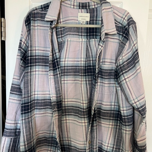 American Eagle Outfitters Tops - American Eagle Outfitters Lavender and Black Plaid Button-Down Shirt
